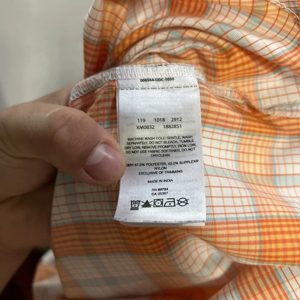 Columbia Shirt Men's Medium Orange Plaid Button Up Short Sleeve Outdoor Hiking